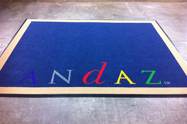 Bright multi-color hotel mat in a hotel lobby