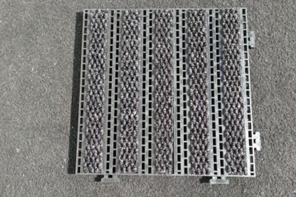 First Step interlocking modular vinyl grid tiles with carpet inserts